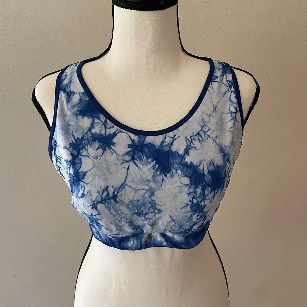 XIA Blue & White Tie-Dye Crossback Detail Sports Bra. Size XL.